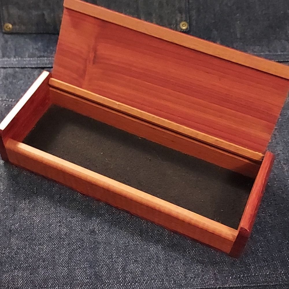 Handmade craft wooden box trinket jewelry pen pencil box hinged lid